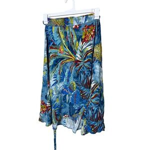 Vintage JAMS WORLD Wrap Skirt Women Small Blue Tropical Floral Print